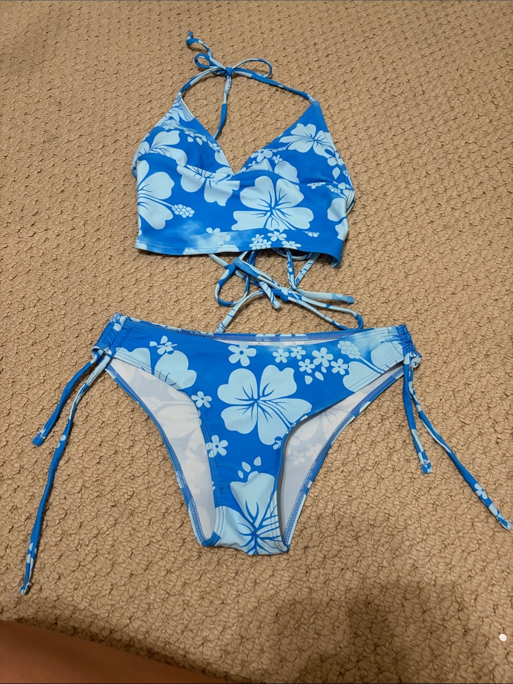 SHEIN Blue Floral Halter Tie-Side Bikini
